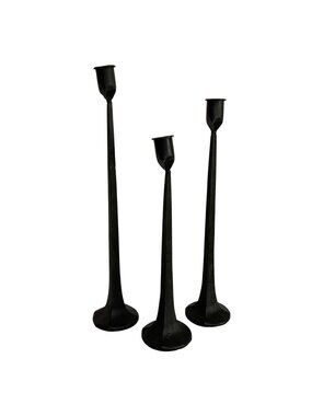 Set Of 3 Black Cast Iron Gothic Brutalist Candlestick Holders